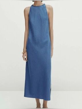 Massimo Dutti Blue Sleeveless Maxi Dress